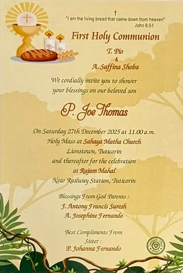 First Holy Communion invitations — Golden botanical design