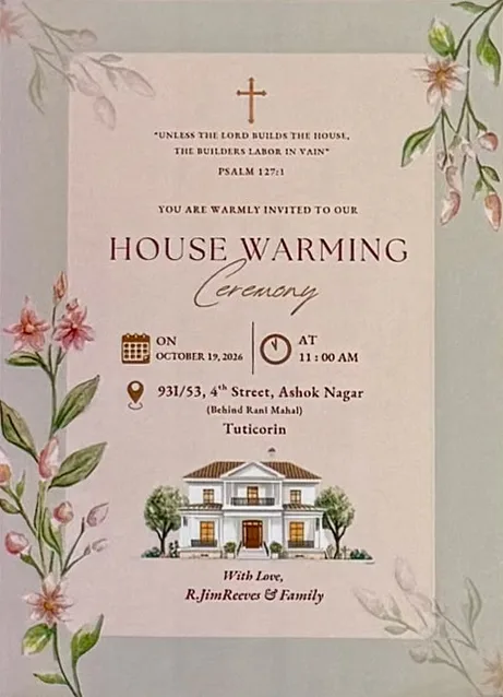 Housewarming invitations — Soft floral frame